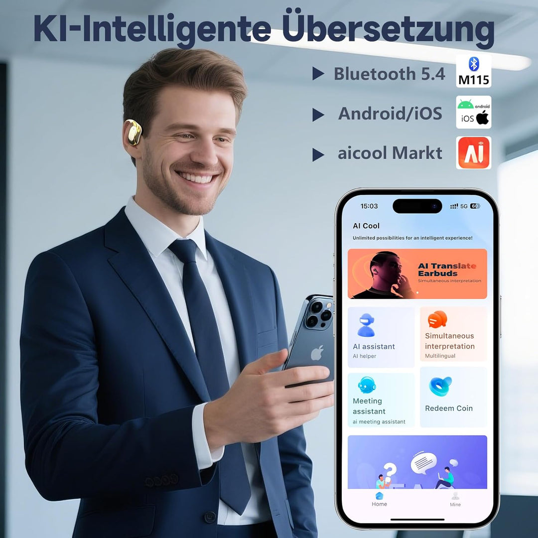 KI Übersetzer Kopfhörer mit Echtzeit Übersetzung, Bluetooth 5.4, HiFi Sound, LED Batteriestandsanzei