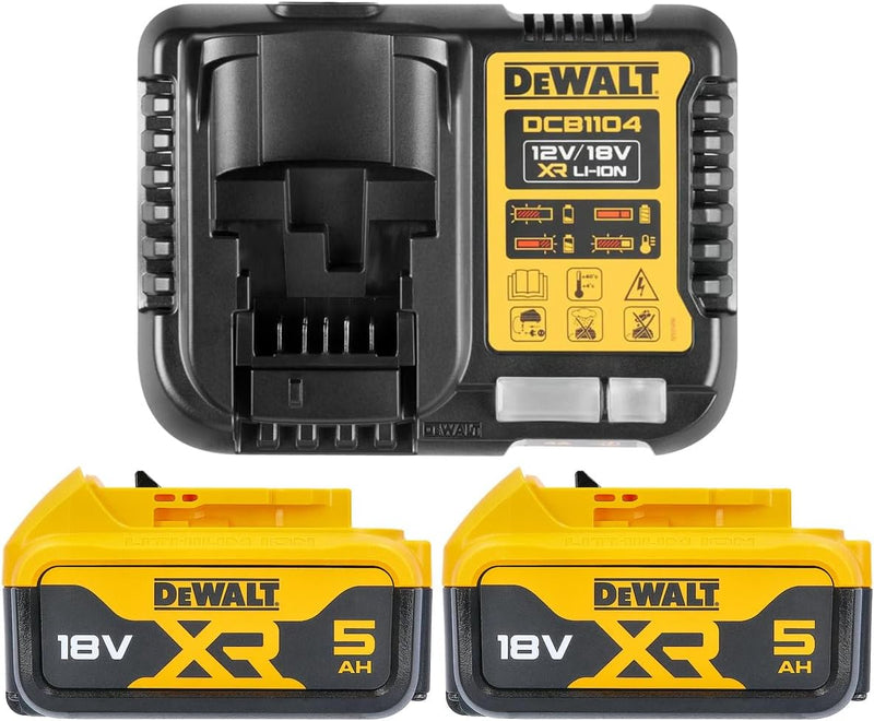 Dewalt B DCB184 5,0 Ah 18 V XR Lithium-Ionen-Akku Doppelpack + DCB115 Ladegerät, Gelb, 2 x 5.0Ah & D