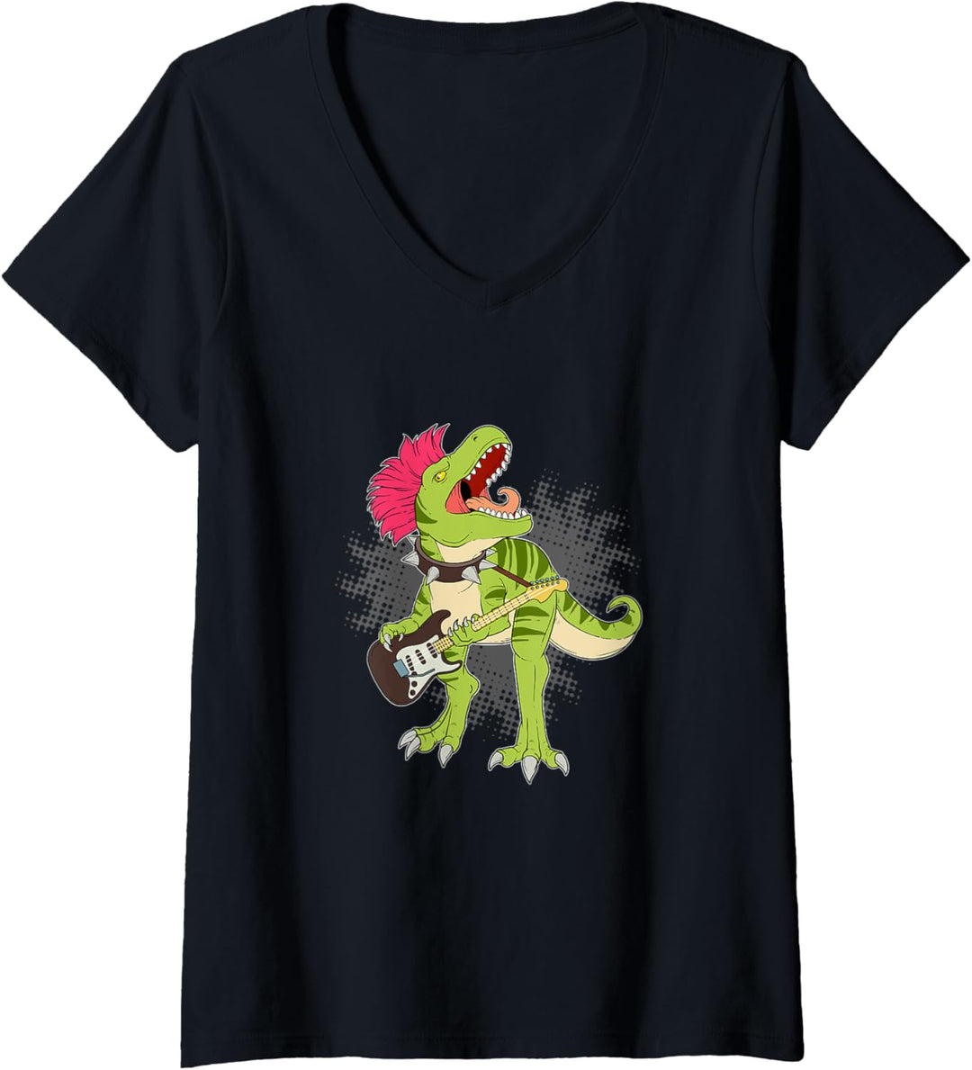 Damen Lustiges T-Rex Rockstar Rock N Roll Hardrock Dinosaurier T-Shirt mit V-Ausschnitt