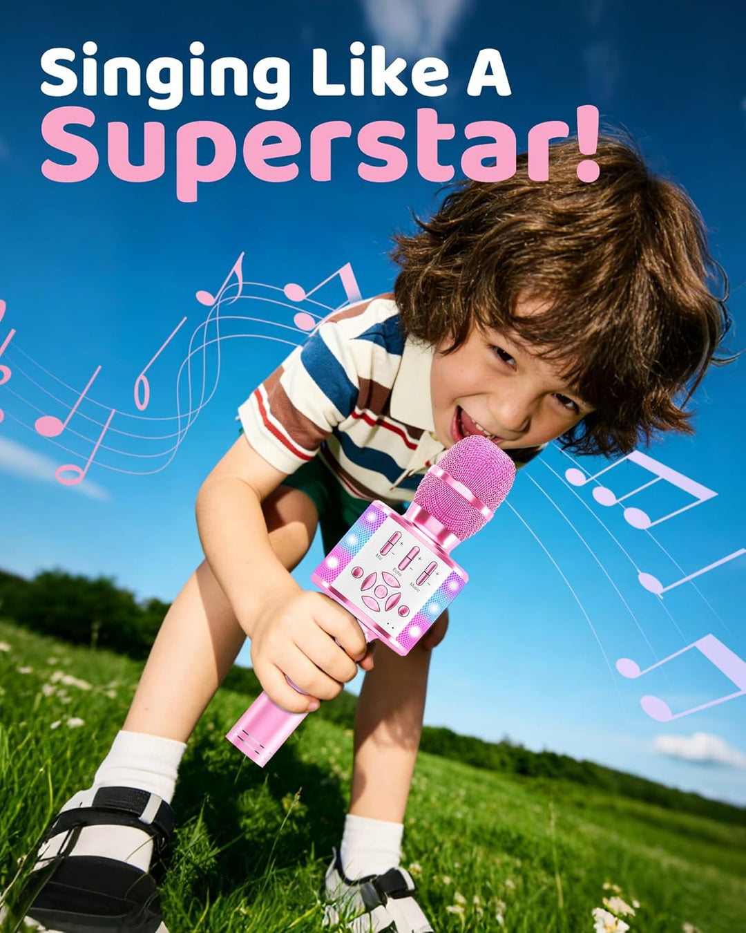 BONAOK Magic Sing Karaoke Microphone, Bluetooth Microphone Karaoke Kids, 4 in 1 Sing Microphone, Wir