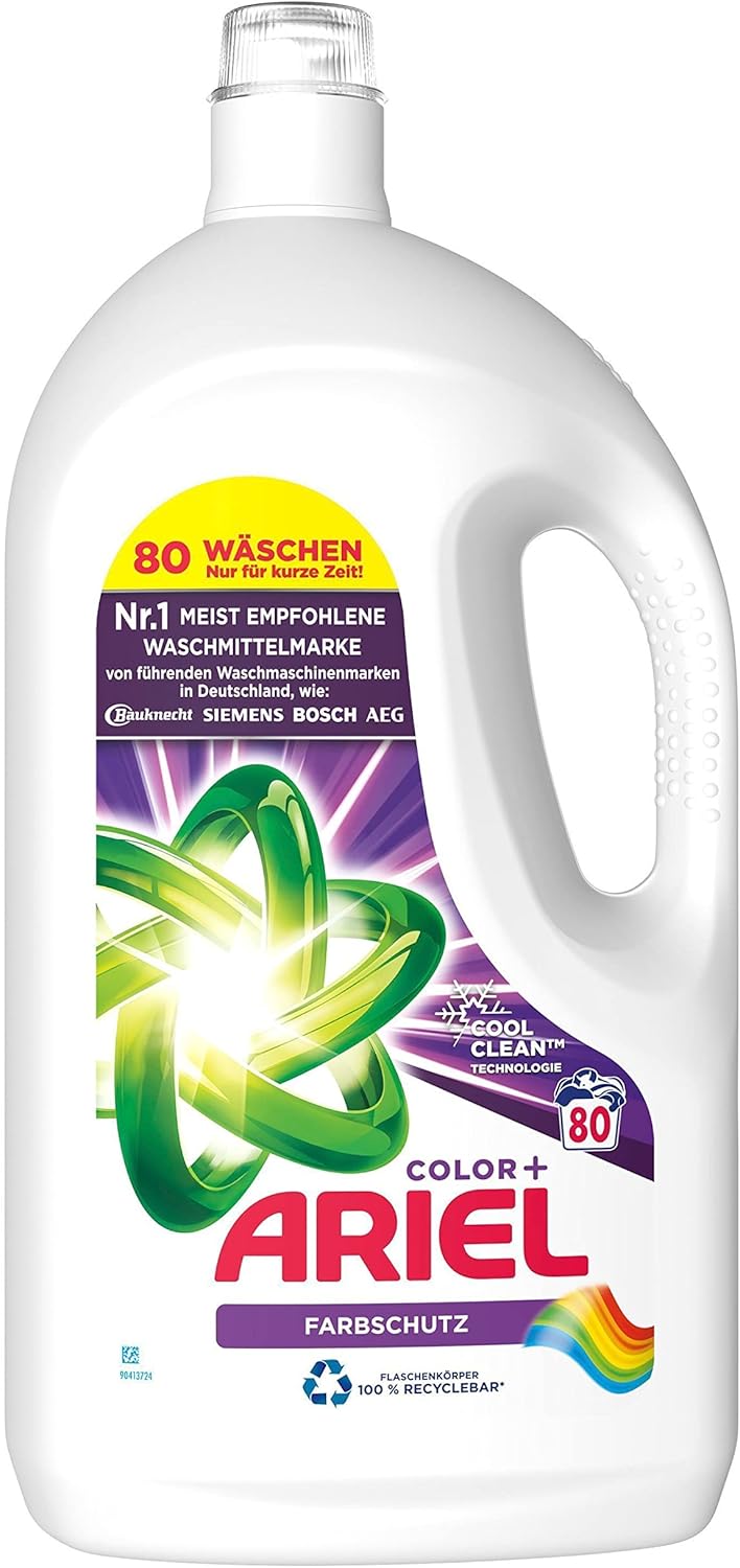 Ariel Flüssigwaschmittel, 80 Waschladungen, Farbschutz, Ausgezeichnete Fleckentfernung Beim 1. Wasch