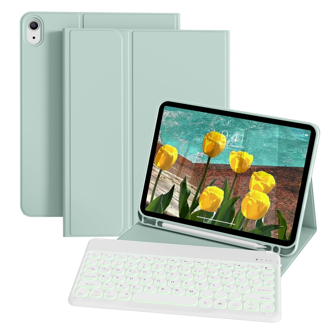Hülle mit Tastatur für iPad A16 11/10 Generation (2025/2022, 11/10.9 Zoll), 7 Farben Beleuchtete Abn