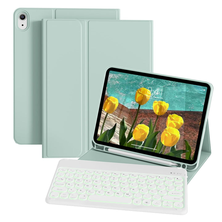 Hülle mit Tastatur für iPad A16 11/10 Generation (2025/2022, 11/10.9 Zoll), 7 Farben Beleuchtete Abn