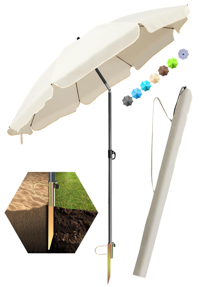 4smile SunnyJoy Sonnenschirm Strand 180 cm, Strandschirm windfest stabil in Beige, inkl. Rasendorn S