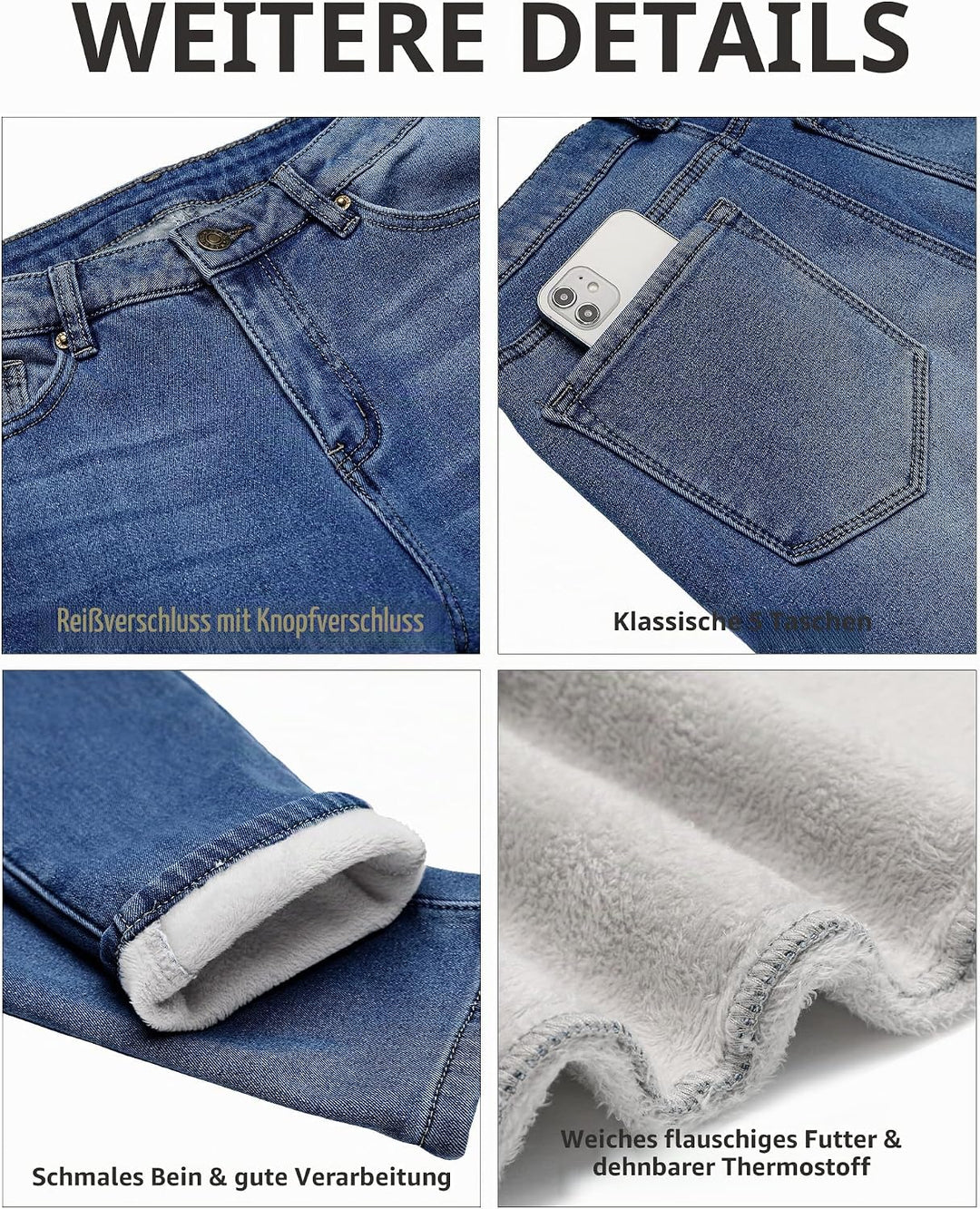 Roskiky Skinny Jeans Damen High Waist Thermo Jeans Damen Winter Gefütter Thermo Jeans Leggings Damen