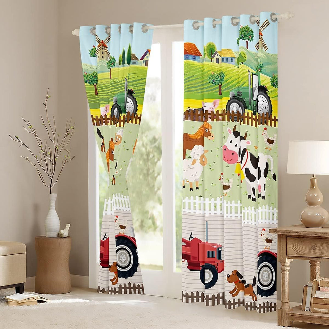 Loussiesd Kinder Karikatur Bauernhof Tiere Fenstervorhang 137x117cm Kleinkind Niedliche Traktoren Vo