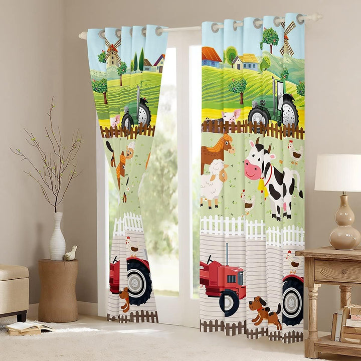 Loussiesd Kinder Karikatur Bauernhof Tiere Fenstervorhang 137x117cm Kleinkind Niedliche Traktoren Vo
