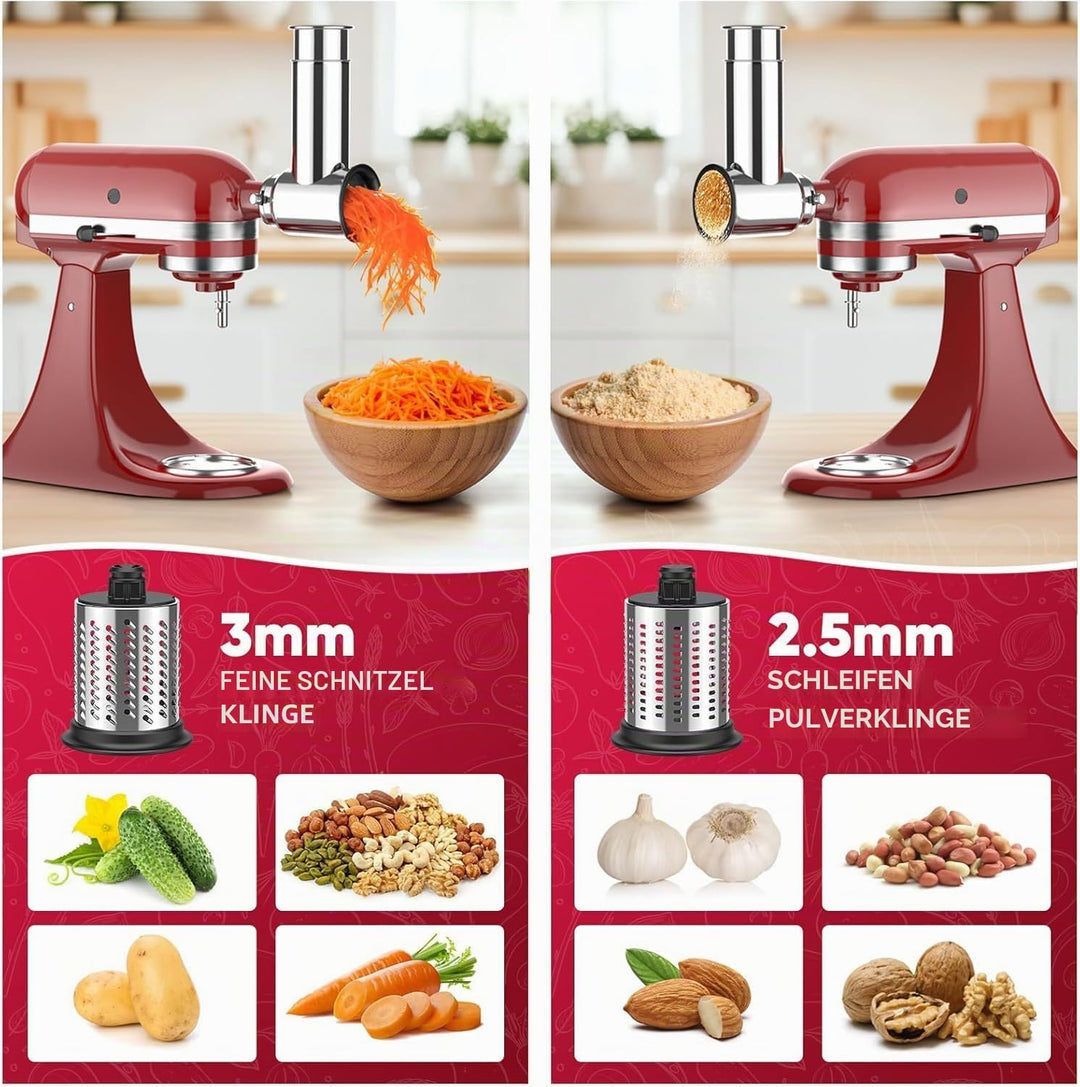 Edelstahl Slicer Shredder Aufsatz für KitchenAid Standmixer, Salatmaschine mit Gemüseschneider, Sala