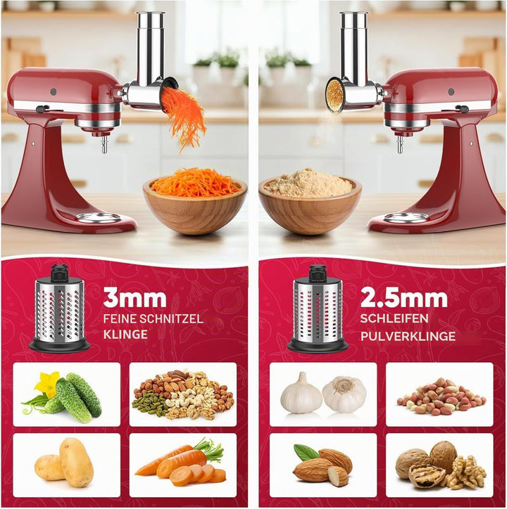 Edelstahl Slicer Shredder Aufsatz für KitchenAid Standmixer, Salatmaschine mit Gemüseschneider, Sala
