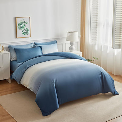 OLDBIAO Bettwäsche 200x200 cm 3er Set (1 Bettbezug 200x200cm + 2 Kissenbezüge 80x80cm), Weiss - Blau