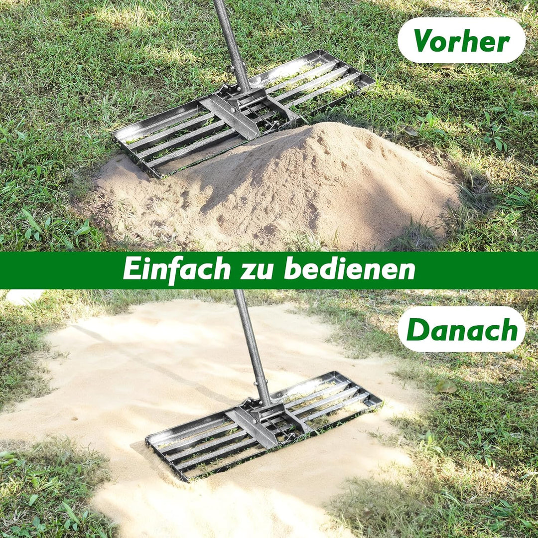 Rasen Nivellierungsrechen,76x25cm Rasenrechen,185 cm Verstellbarer Stiel,Rasen nivellierrechen Geeig