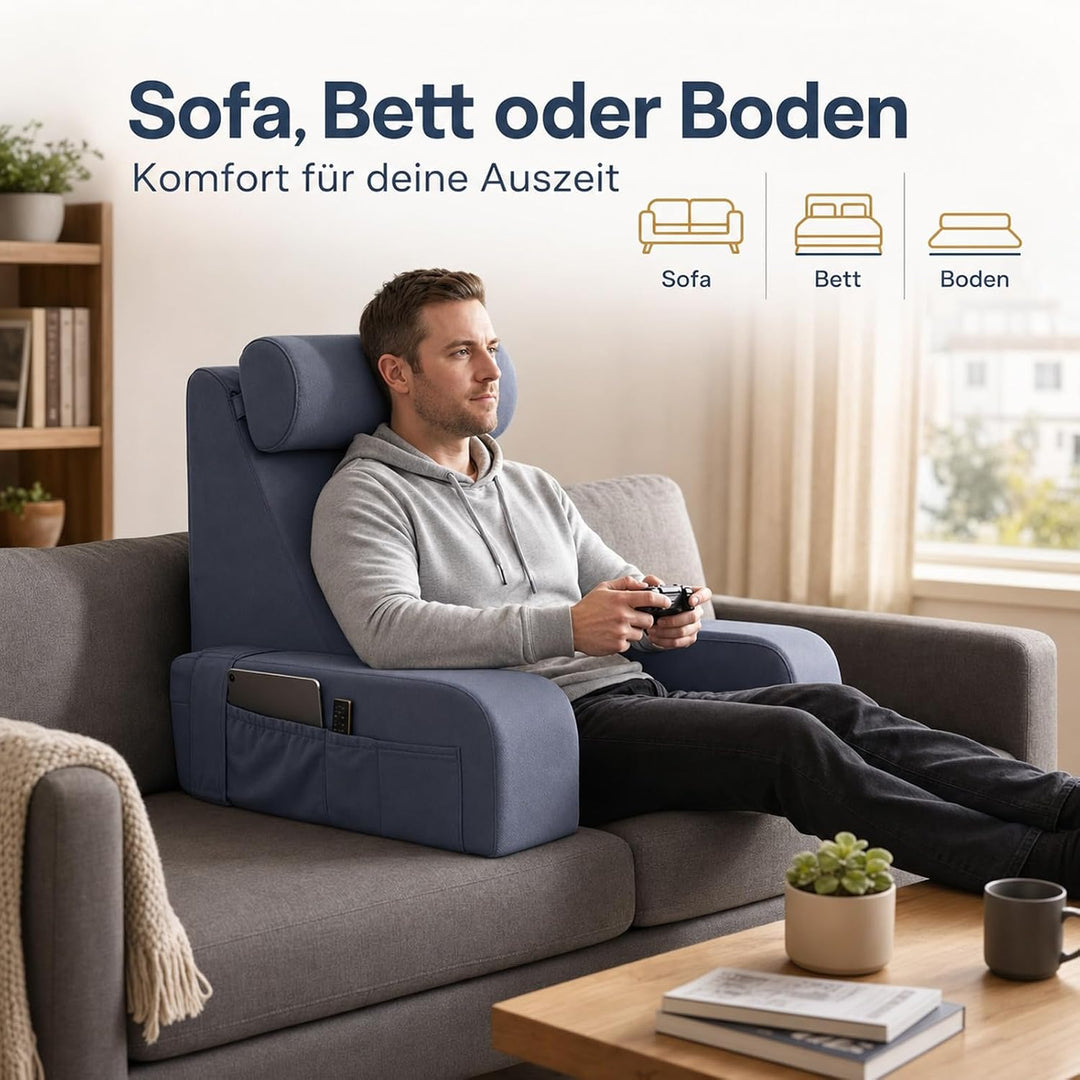 Lesekissen für Bett und Sofa, Ergonomisches Rückenkissen mit kühlendem Eisseide-Bezug, Memoryschaum,