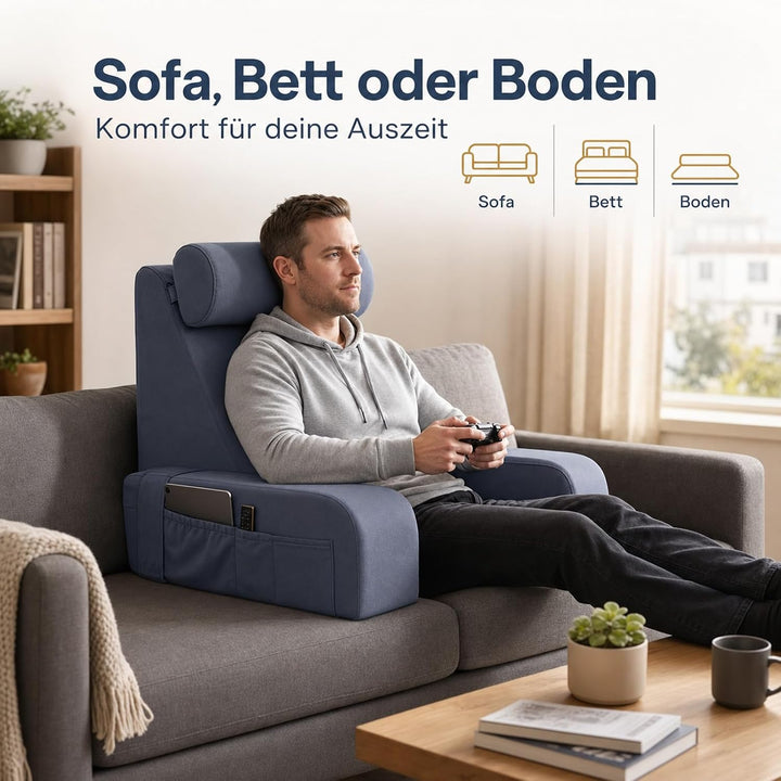 Lesekissen für Bett und Sofa, Ergonomisches Rückenkissen mit kühlendem Eisseide-Bezug, Memoryschaum,