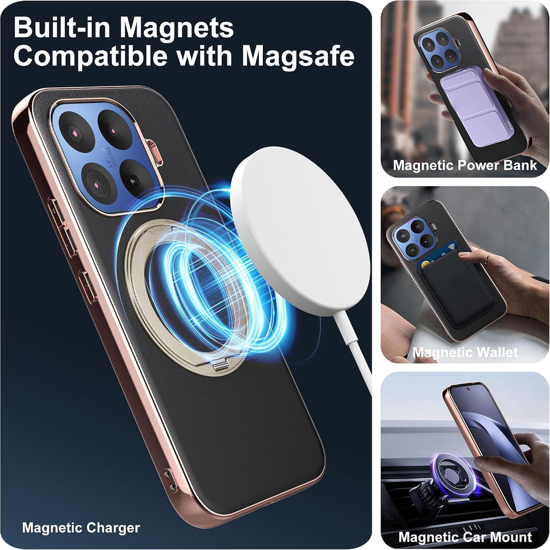 Magnethülle für Xiaomi 17T Pro, luxuriöse Lederrückseite mit Ständer, 360° Verstellbarer Ständer, st