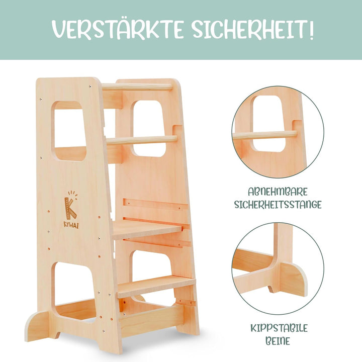 Montessori Lernturm ab 1 Jahr, aus robustem Holz, Premium-Modell in Grossformat, Learning Tower mit
