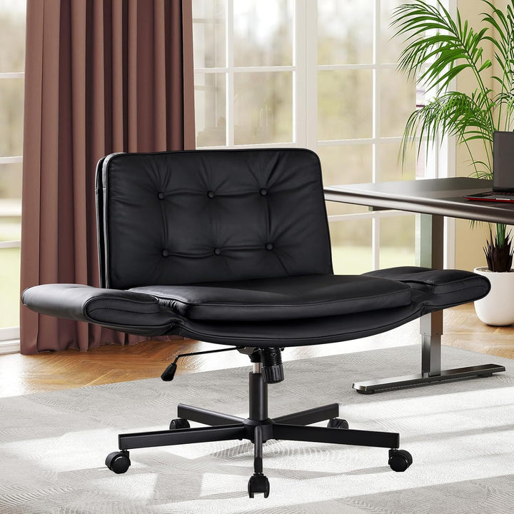 Bürostuhl Ergonomisch mit 5-Stufig Verstellbare Armlehnen, Schreibtischstuhl mit Breitem Sitzkissen,