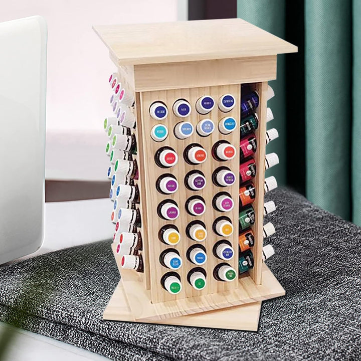 Drehbarer Ätherisches Öl Display Ständer, Aufbewahrungsbox aus Holz mit 104 Löcher 4 Seiten, Nagella