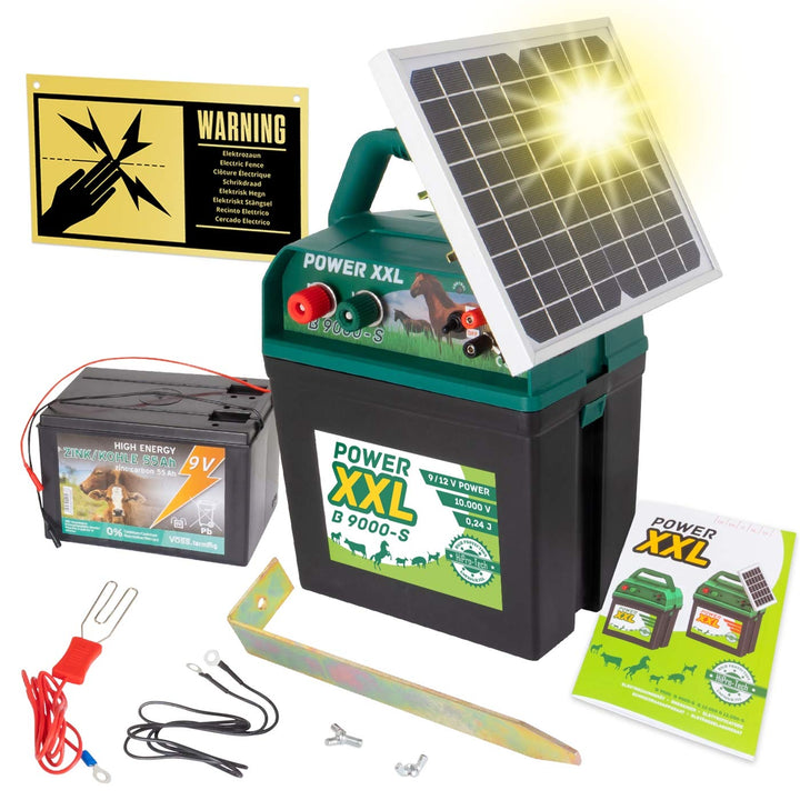 B 9.000-S Solar-Weidezaungerät 9V/12V, inkl. 9V Batterie, Megapower, Hocheffektives Solarmodul – seh
