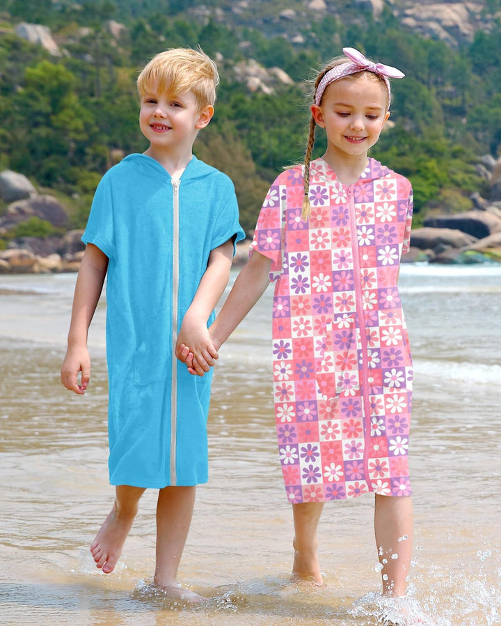 BesserBay Mädchen Junge Badeponcho Frottee Bademantel Kapuze Poncho mit Taschen Zip Cover Up Kinder