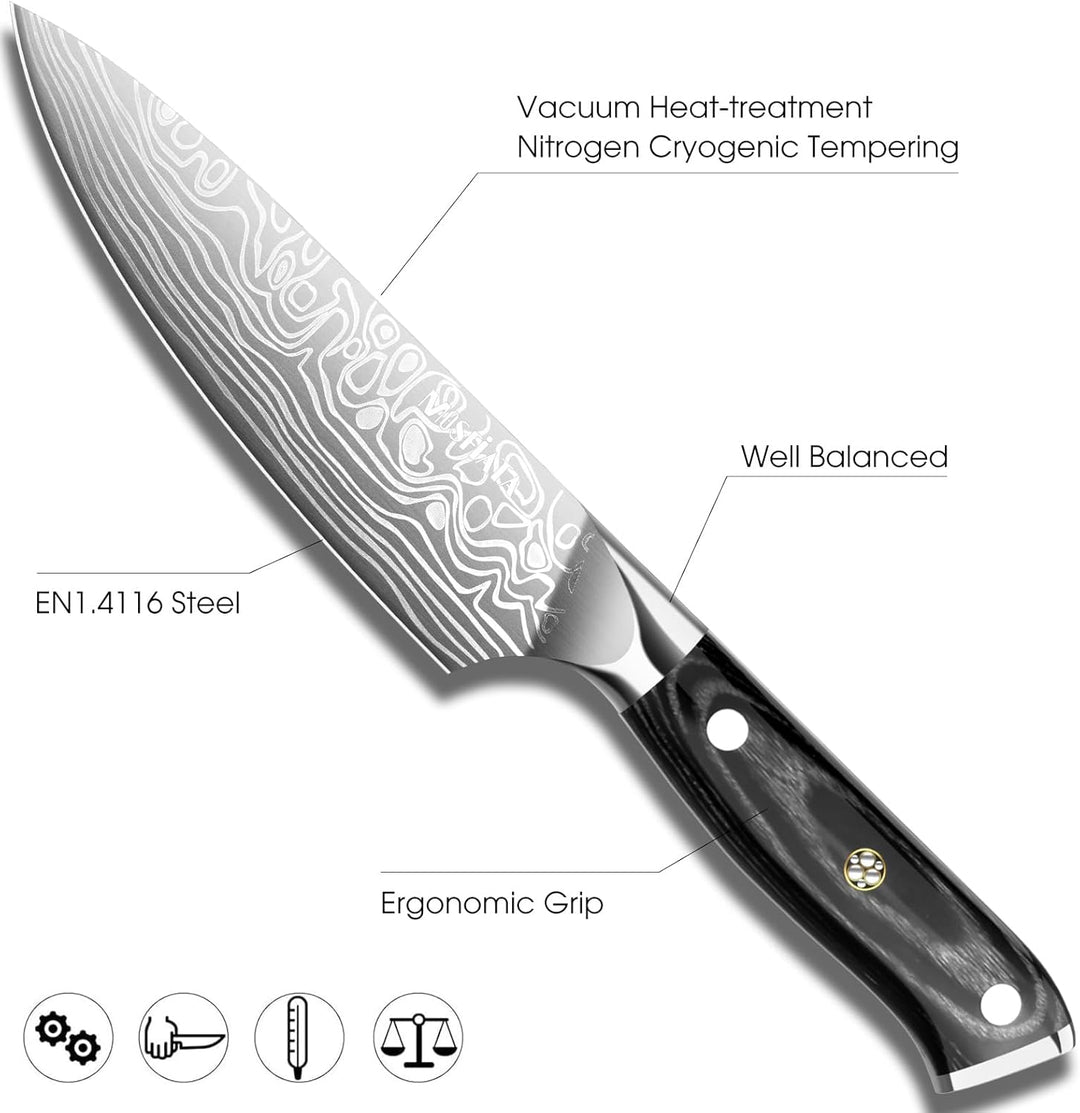 MOSFiATA Kochmesser 6 Zoll - Extrem scharfes Fleischmesser aus hochwertigem EN1.4116 Stahl, ideal fü