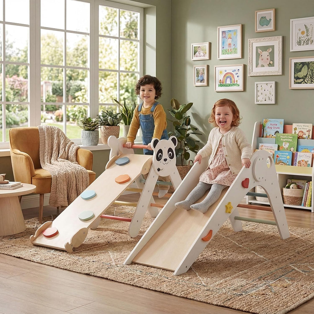RELAX4LIFE 3er Set Montessori Kletterdreieck, Indoor Klettergerüst mit Rutsche, Rampe & Kletterleite