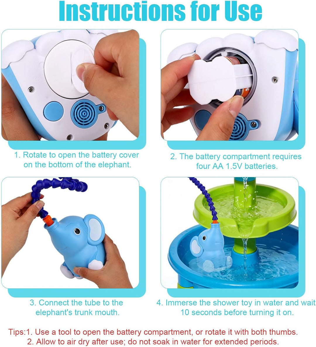 Pumpe for Kinder Outdoor Wassertisch, wasserdichte Elefantenform Batteriebetriebene Wassertischpumpe