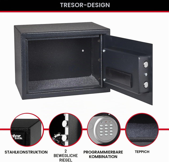 Master Lock Tresor mit Zahlenschloss, elektronische Kombination, 33 L, 27 x 43 x 37 cm Kombinationss