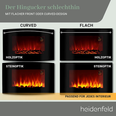 Heidenfeld Wandkamin Elektrisch HF-WK100 𝟯 𝐉𝐀𝐇𝐑𝐄 𝐆𝐀𝐑𝐀𝐍𝐓𝐈𝐄 - Fernbedienung - 3 Jahre Garantie - 1000