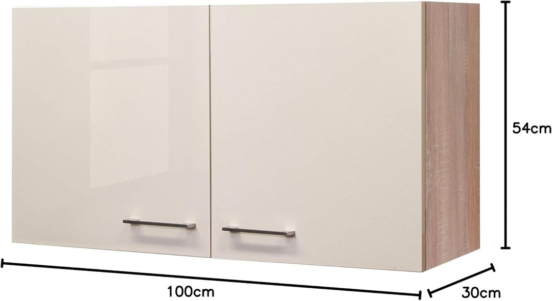 Flex Well Hängeschrank Nepal - Küchenschrank - 2-türig - Breite 100 cm - Creme glänzend/Eiche Sonoma