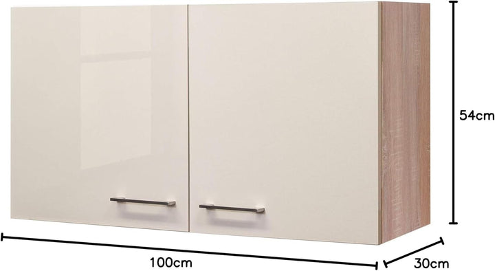 Flex Well Hängeschrank Nepal - Küchenschrank - 2-türig - Breite 100 cm - Creme glänzend/Eiche Sonoma