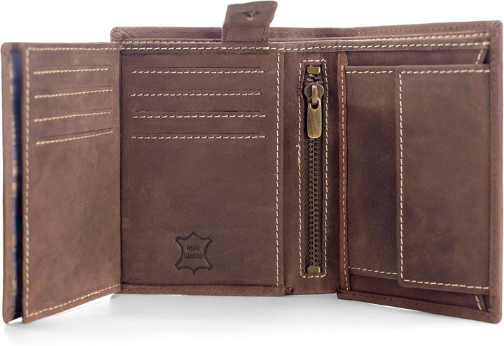 Fa.Volmer ® Leder Geldbörse Herren mit RFID-Schutz - weiches Wildleder, helle Nähte - 12 Fächer für