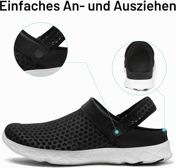 SAGUARO Unisex Clogs Sommer Hausschuhe Leicht Gartenschuhe Gr. 36-48 37 EU Dunkel Schwarz, 37 EU Dun