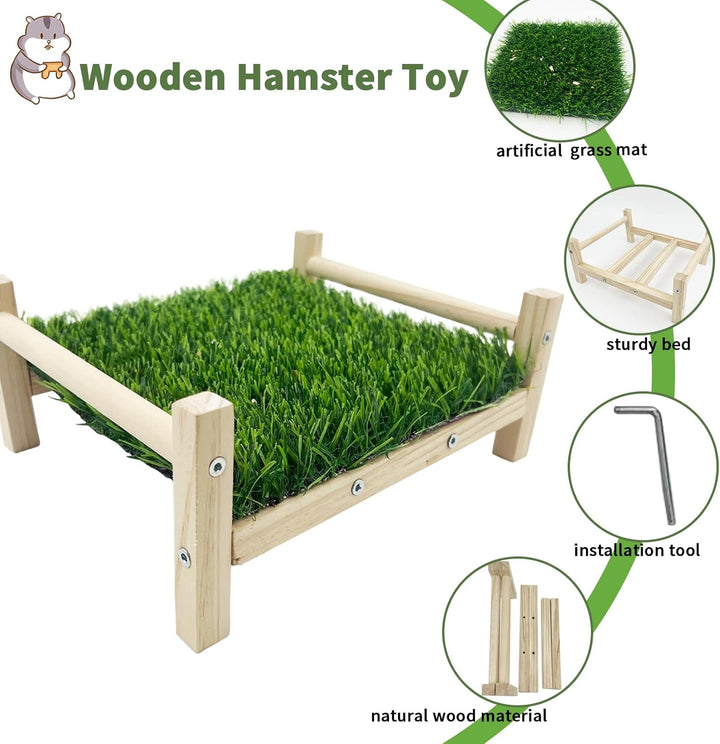 FlidRunest Holz-Ratten-Futtersuchspielzeug, Kunstrasen-Futtermatte für Ratten, sichere Rattenanreich