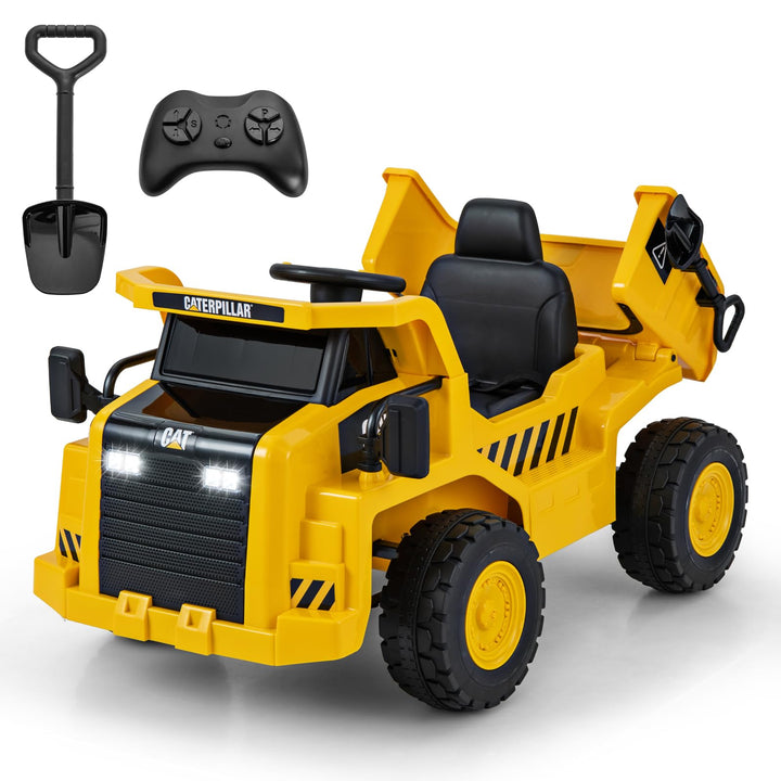 COSTWAY Caterpillar Elektroauto für Kinder, 12V Muldenkipper zum Draufsitzen mit Sandschaufel & Kipp