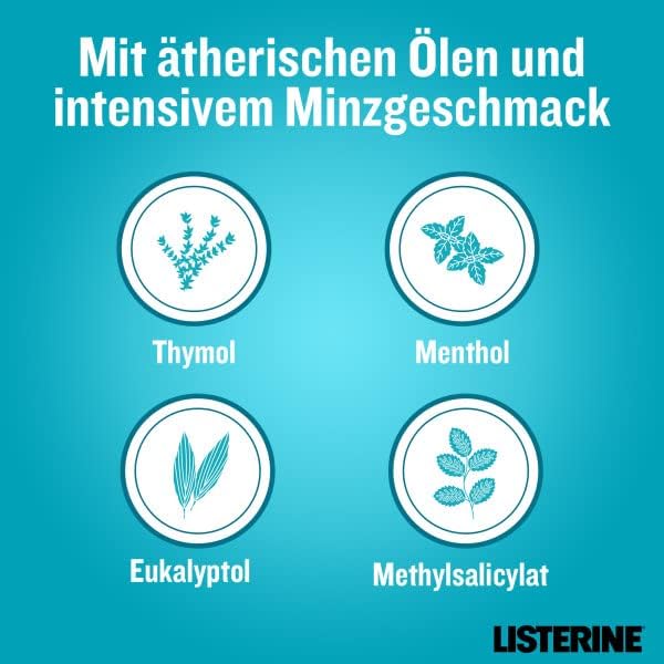 LISTERINE Cool Mint (500 ml), antibakterielle Mundspülung mit ätherischen Ölen & Minzgeschmack, Mund