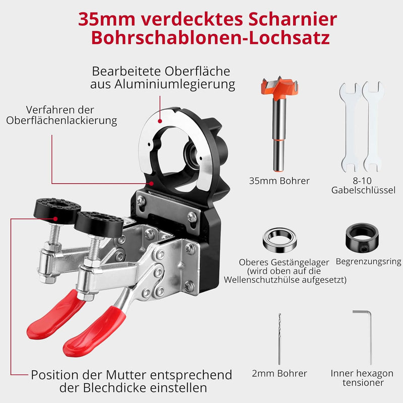 XUNTOP Verdecktes Scharnier Jig 35mm Legierung Cup Style Scharnier Bohren Jig Lochsäge, für Holzmöbe