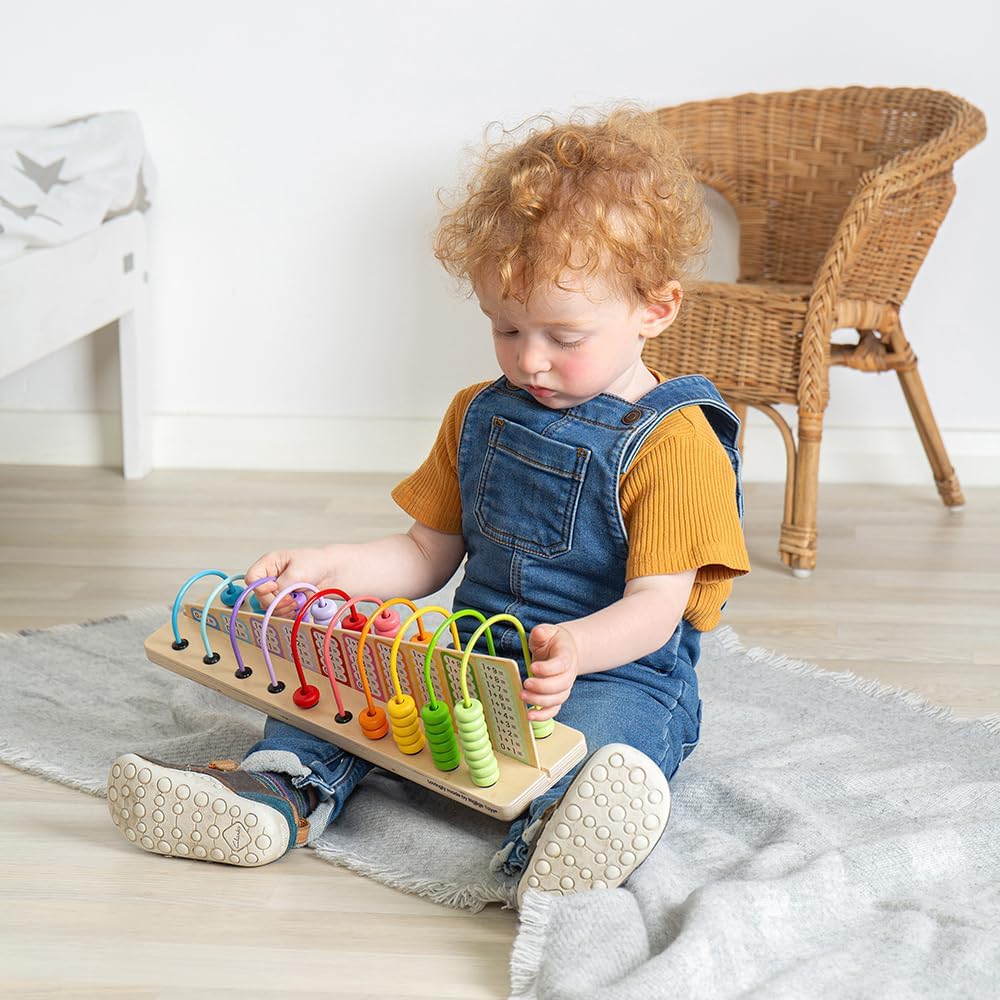 Bigjigs Toys Rainbow Counting Abacus (56 Piece) - Learn Addition & Subtraction, Wooden Numbers & Mat