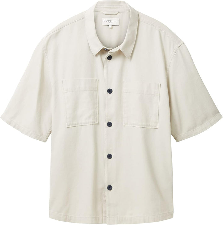 TOM TAILOR Denim Herren Boxy Fit Hemd mit Brusttaschen S 31718 - White Sand, S 31718 - White Sand