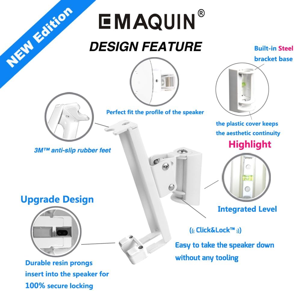 EMAQUIN Wandhalterung Paar(2 Stück) für SONOS One/SONOS One SL/SONOS Play 1 Speaker(Drehbar und neig