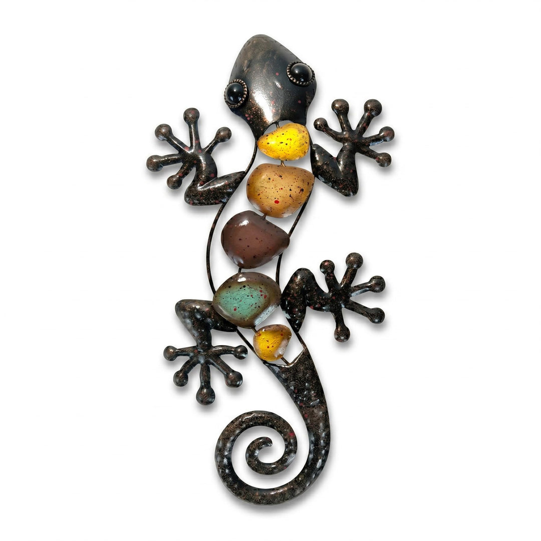 Metall Gecko Gartendeko, Wanddekoration Eidechse Skulptur Hängend 20×40cm Braun, Braun - Gebogener S