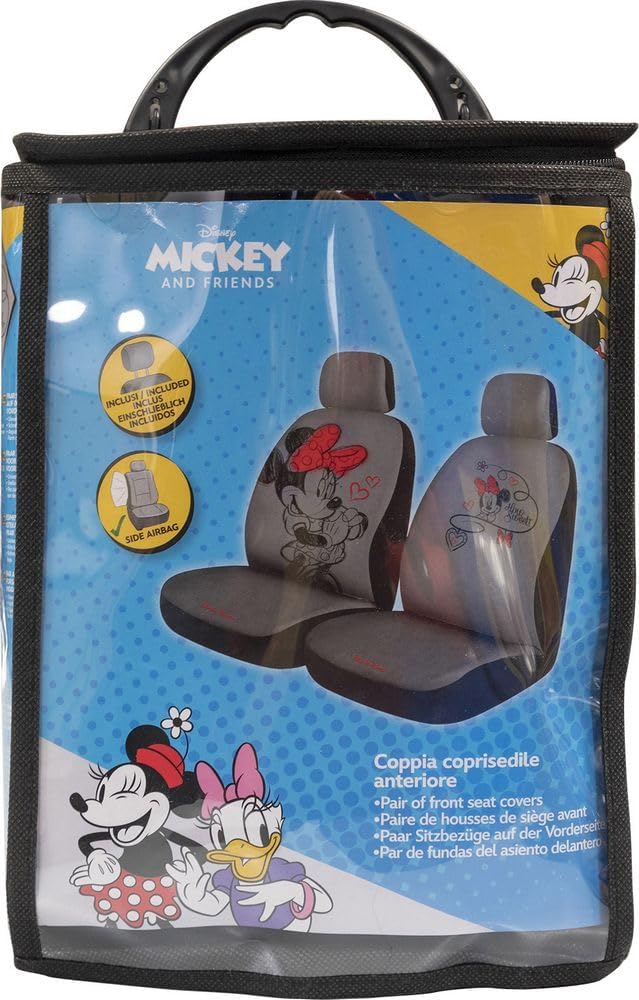 Paar Vordersitzbezüge, Minnie Maus, Universal, Maus, grau, Airbag, kompatibel