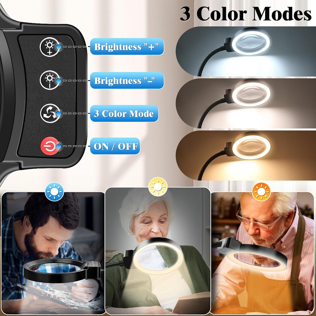 NZQXJXZ Lupe mit Licht und Ständer, 10X 30X Lupenleuchte mit 72 LEDs, 3 Einstellbare Farben und 10 H