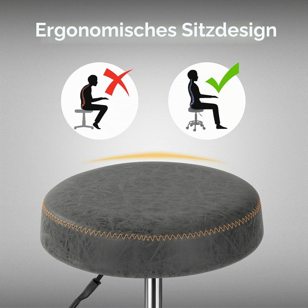 Ergonomischer Rollhocker mit Rückenlehne Arbeitshocker Drehhocker Rollhocker 360° drehbar Höhenverst
