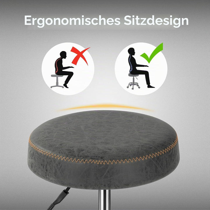 Ergonomischer Rollhocker mit Rückenlehne Arbeitshocker Drehhocker Rollhocker 360° drehbar Höhenverst