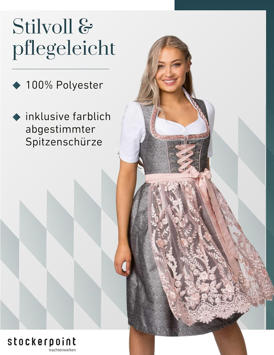 Stockerpoint Damen Dirndl Marietta Kleid für besondere Anlässe 42 Altrosa, 42 Altrosa