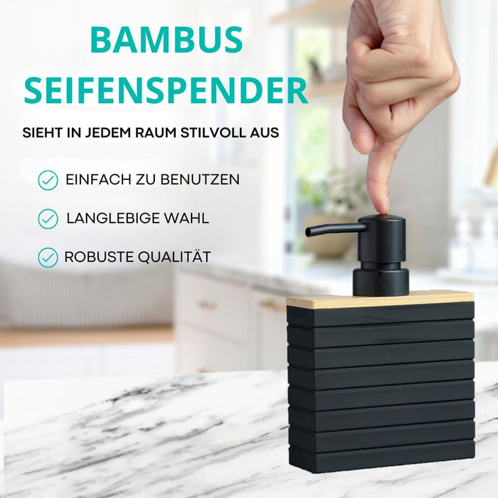 BUDDLEY Seifenspender Bamboo Schwarz, 2er Set Spülmittelspender für Küche & Bad, Freistehend Schwarz
