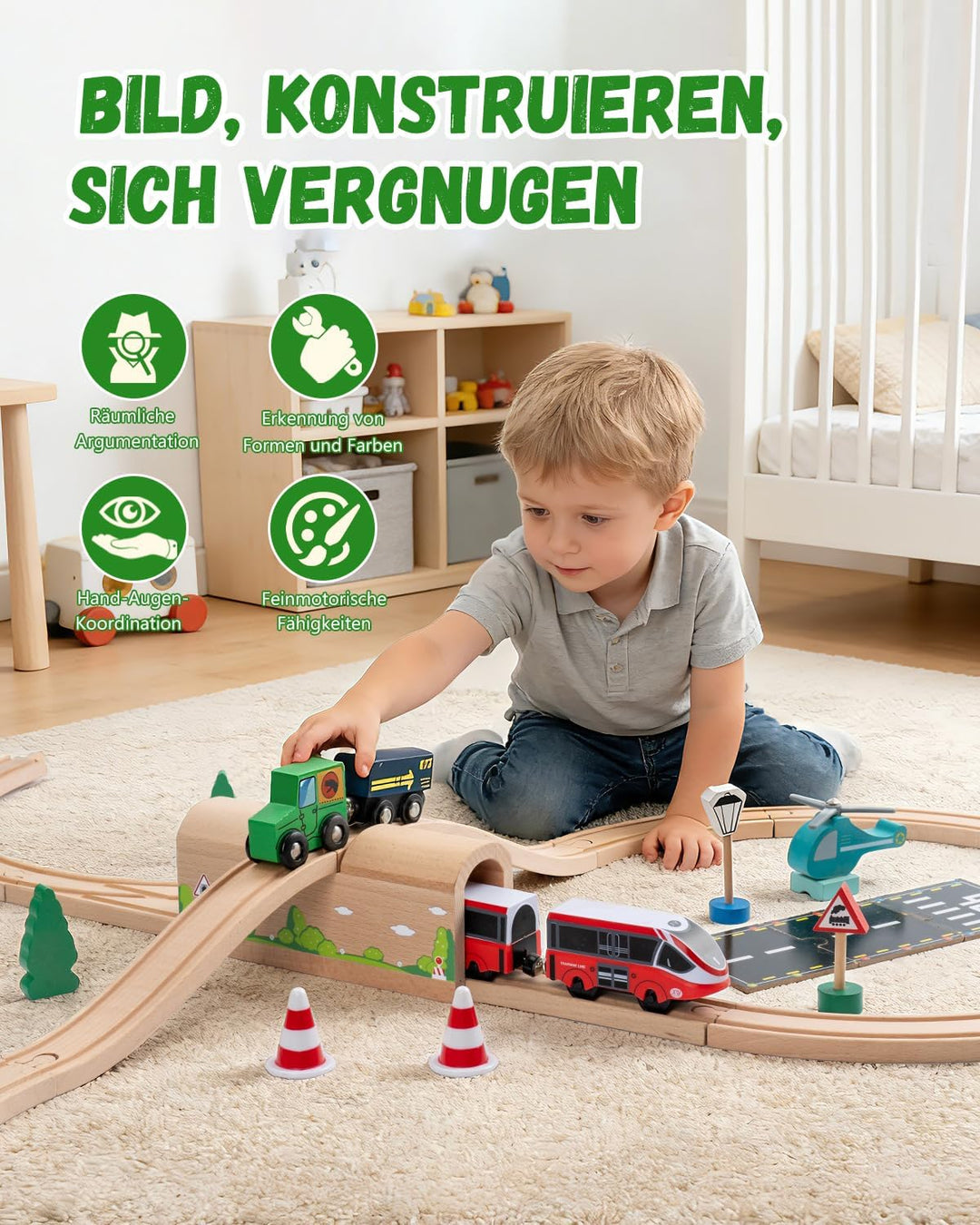 Holzeisenbahn Zubehör, Tunnel Kinder Set, Holz Eisenbahn Brücke Zubehör, Geeignet für Holz Eisenbahn