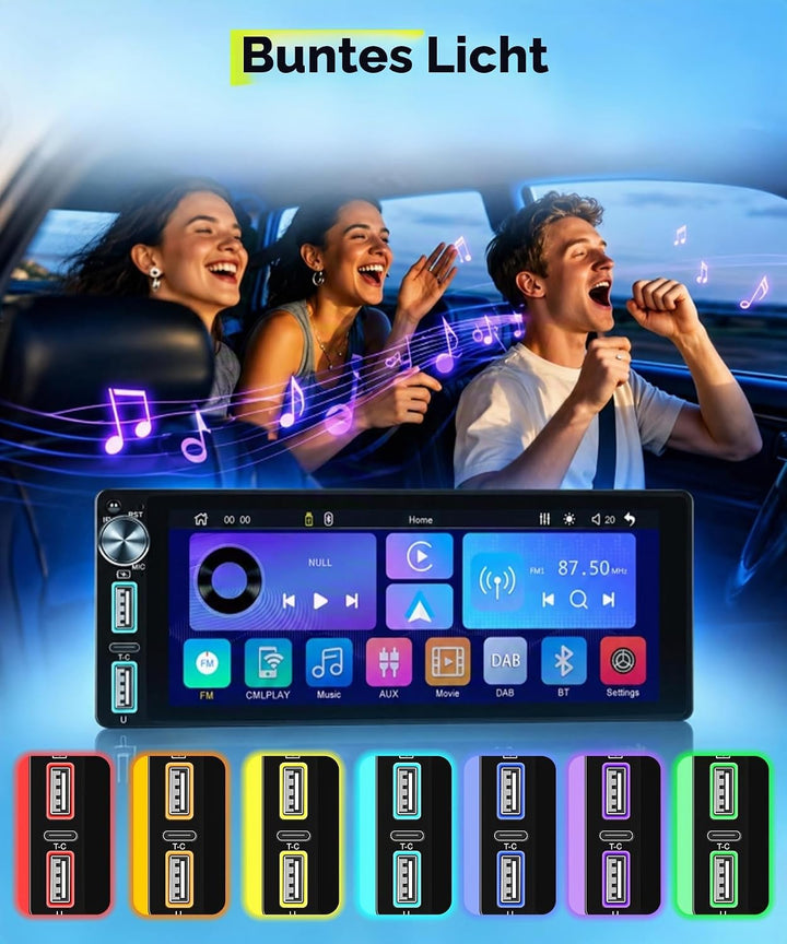 Rimoody DAB+/DAB Autoradio 1 Din mit Wireless Carplay Android Auto Bluetooth 5.2, 6.86 Zoll Touchscr