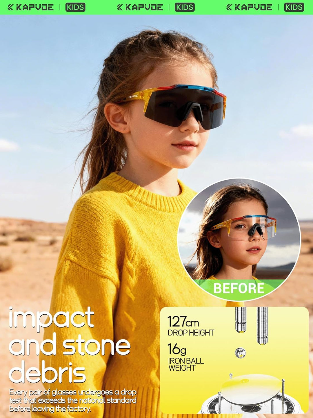 KAPVOE Photochromatische Selbsttönend Fahrradbrille TR90 Rahmen für Herren Damen Jungen Mädchen Klar