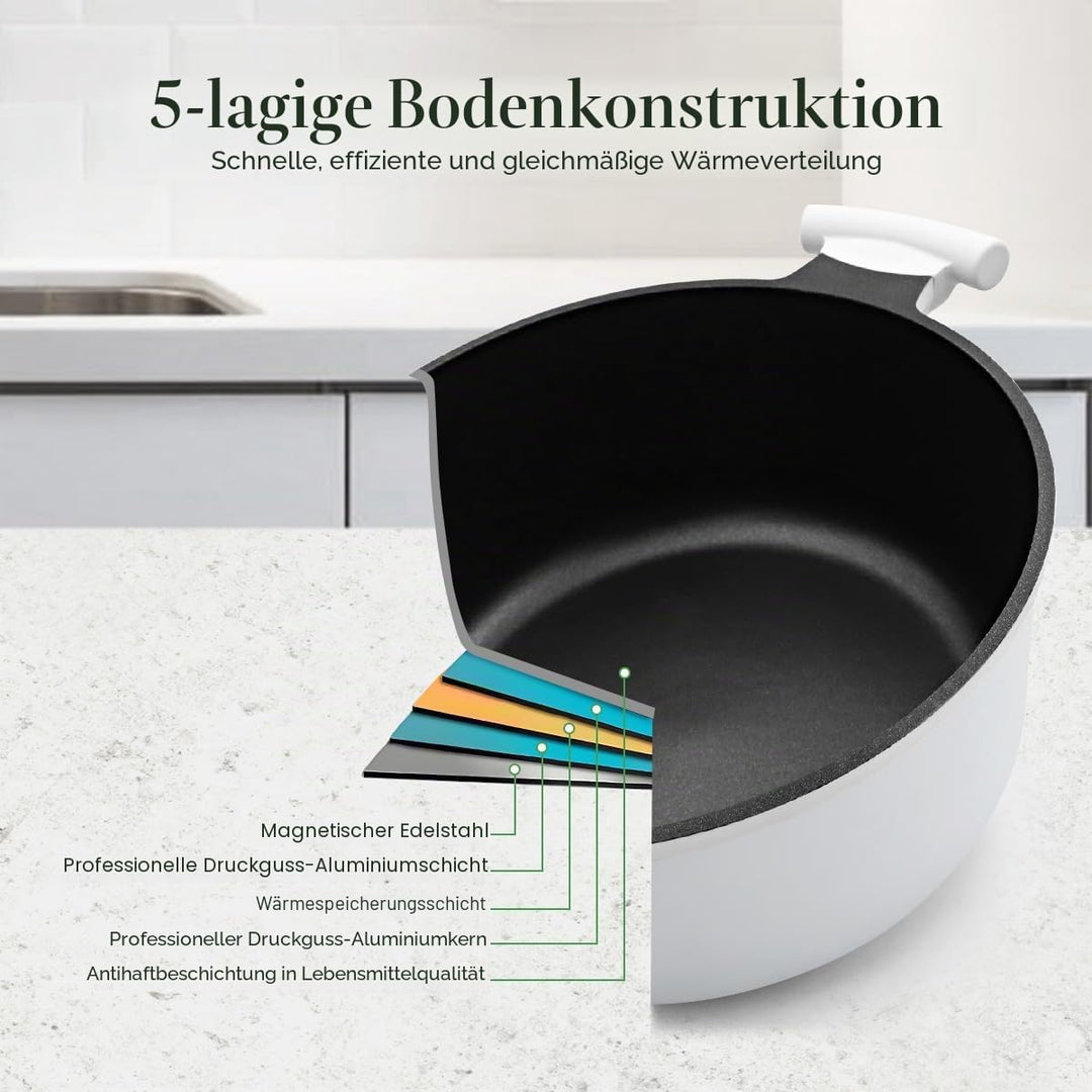 Kochtopf 28 cm mit Deckel, Grosser 7L Schmortopf Gesunde Koch-Nudeltopf für alle Herde, Antihaft Kas